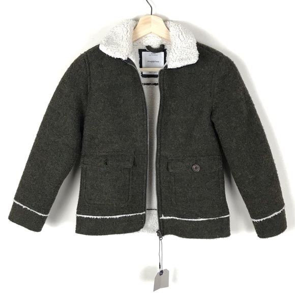 Zara Other - Zara Kids Forest Green Wool Faux Shearling Coat